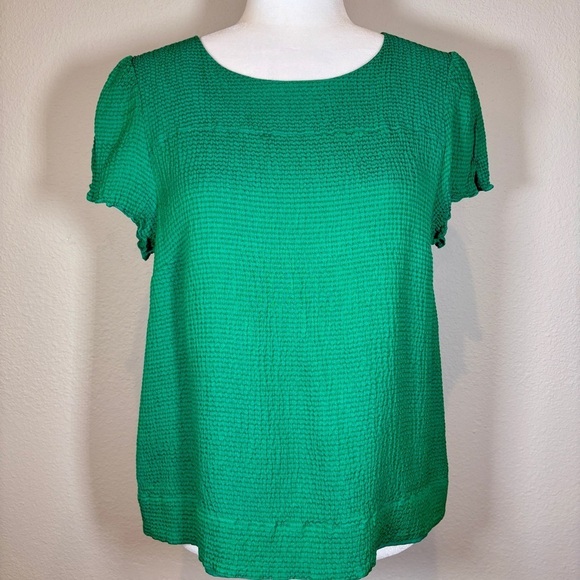 J. Crew Tops - J. Crew Vibrant Green Textured Silk Blouse Size 14
